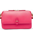 Small leather shoulder bag, pink saffiano, front