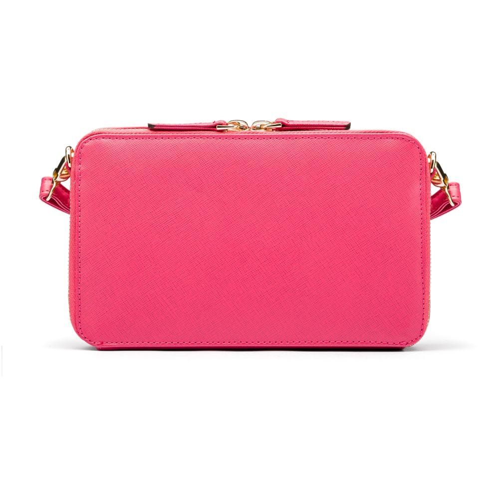 Small leather shoulder bag, pink saffiano, back