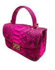 Small real python top handle bag, pink, side