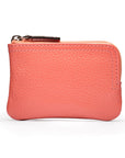 Small leather coin purse with key chain, pink, front