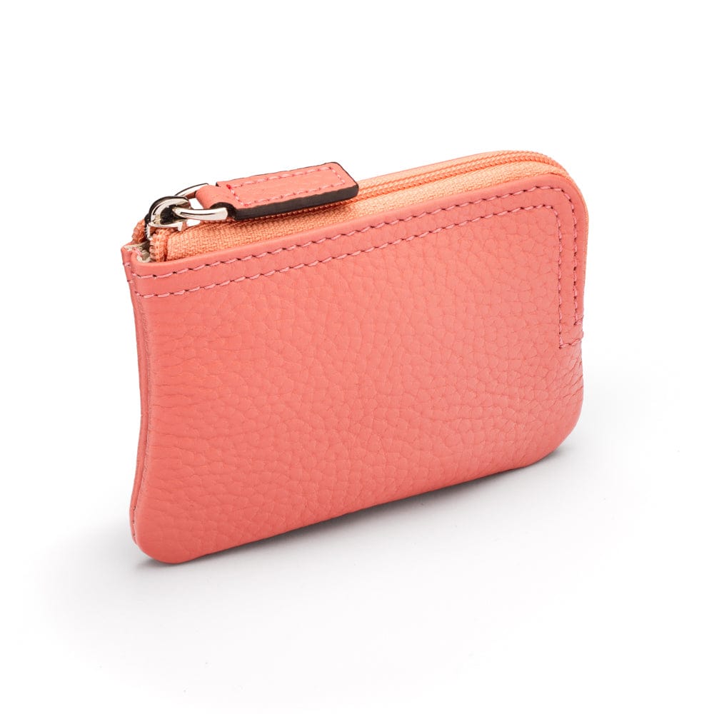 Small leather coin purse with key chain, pink, top