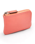 Small leather coin purse with key chain, pink, top