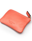 Small leather coin purse with key chain, pink, back