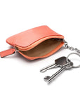 Small leather coin purse with key chain, pink, inside