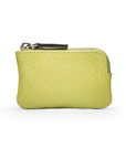 Miniature leather coin purse with key chain, pistachio green, front