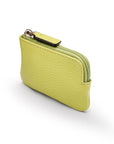 Miniature leather coin purse with key chain, pistachio green, top