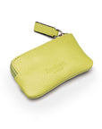 Miniature leather coin purse with key chain, pistachio green, back