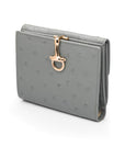 Ostrich leather purse with equestrain clasp, grey ostrich, front