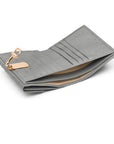 Ostrich leather purse with equestrain clasp, grey ostrich, inside