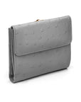 Ostrich leather purse with equestrain clasp, grey ostrich, back