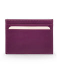 Flat leather credit card wallet, purple, front view