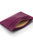 Flat leather credit card wallet, purple, inside