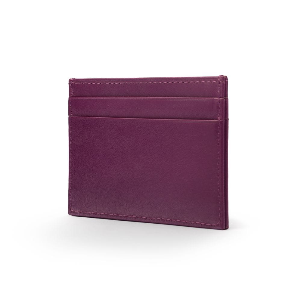 Flat leather credit card wallet, purple, side