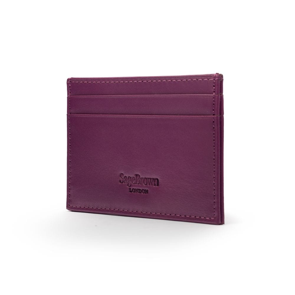 Flat leather credit card wallet, purple, back