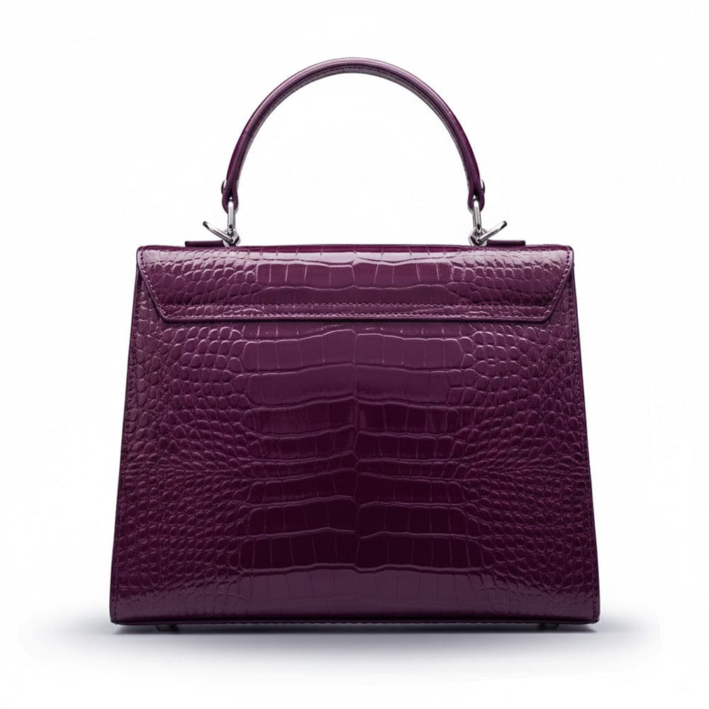 Leather Catherine bag, purple patent croc, back