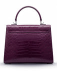 Leather Catherine bag, purple patent croc, back