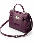 Leather Catherine bag, purple patent croc, side