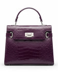 Leather Catherine bag, purple patent croc, front