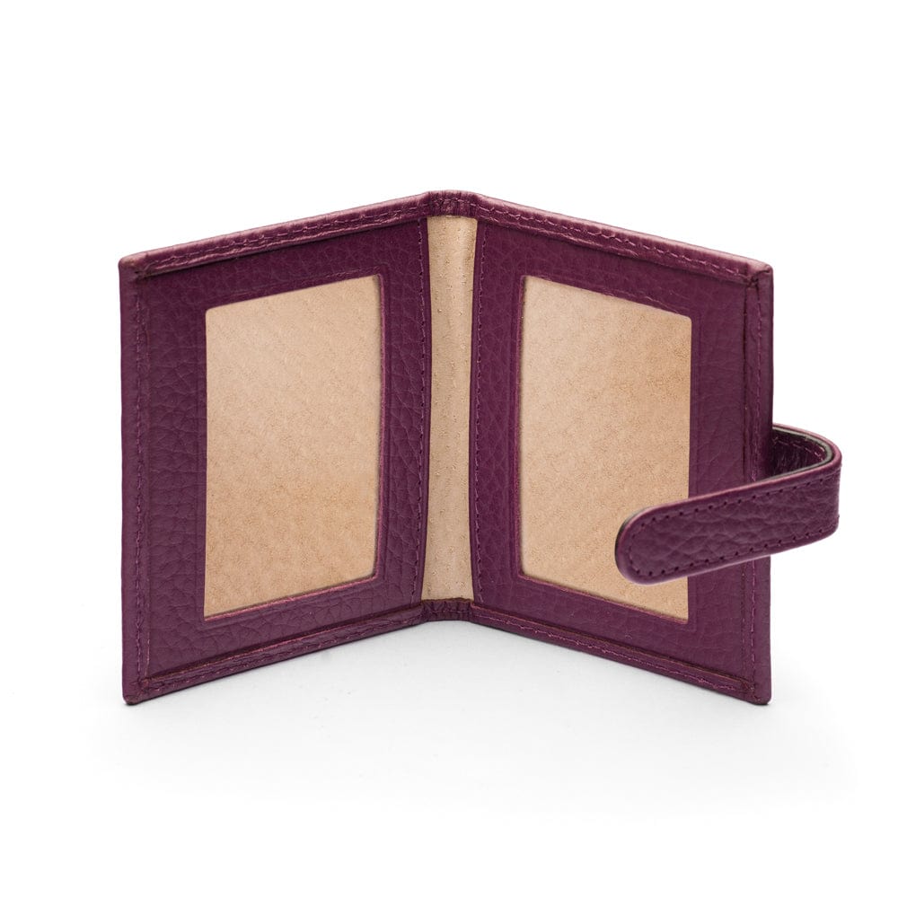 Mini leather passport photo frame, purple, 60 x 40mm, inside