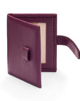 Mini leather passport photo frame, purple, 60 x 40mm, open