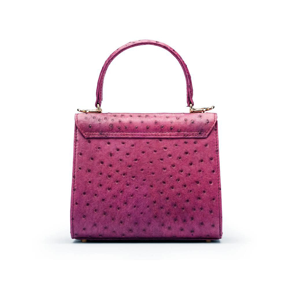 Mini ostrich leather Morgan Bag, top handle bag, purple, back