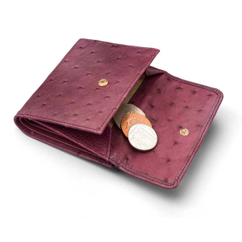 Real ostrich leather coin purse, purple ostrich, coin purse