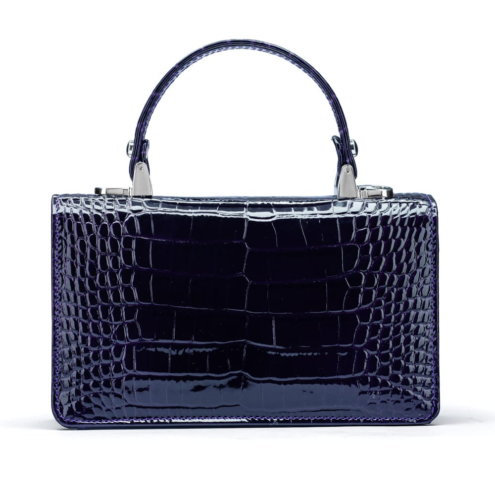 Luxury Leather Maya Top Handle Crossbody Bag, Purple Patent Croc, back