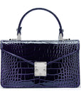 Luxury Leather Maya Top Handle Crossbody Bag, Purple Patent Croc, front