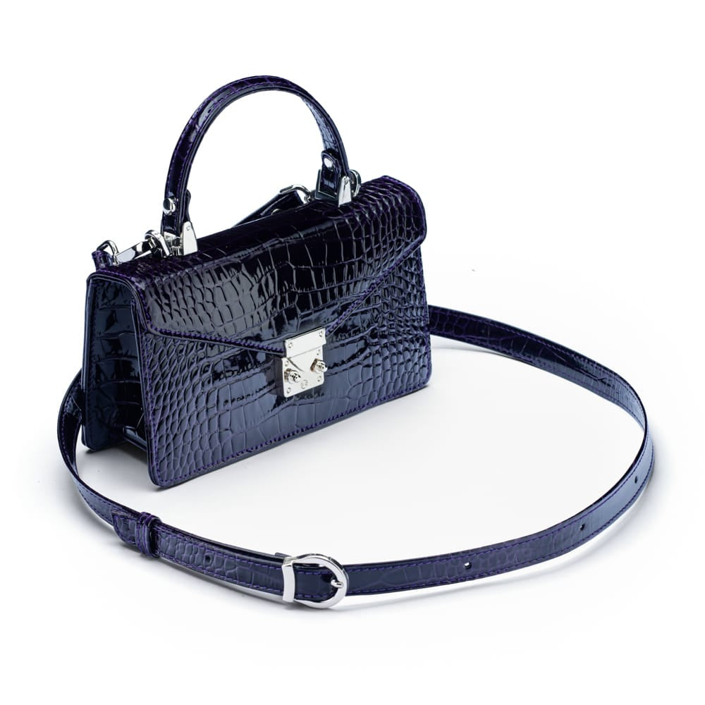 Luxury Leather Maya Top Handle Crossbody Bag, Purple Patent Croc, side