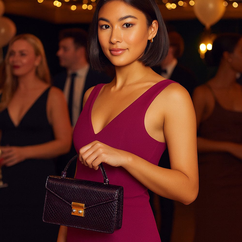 Real python Maya bag, deep purple, lifestyle