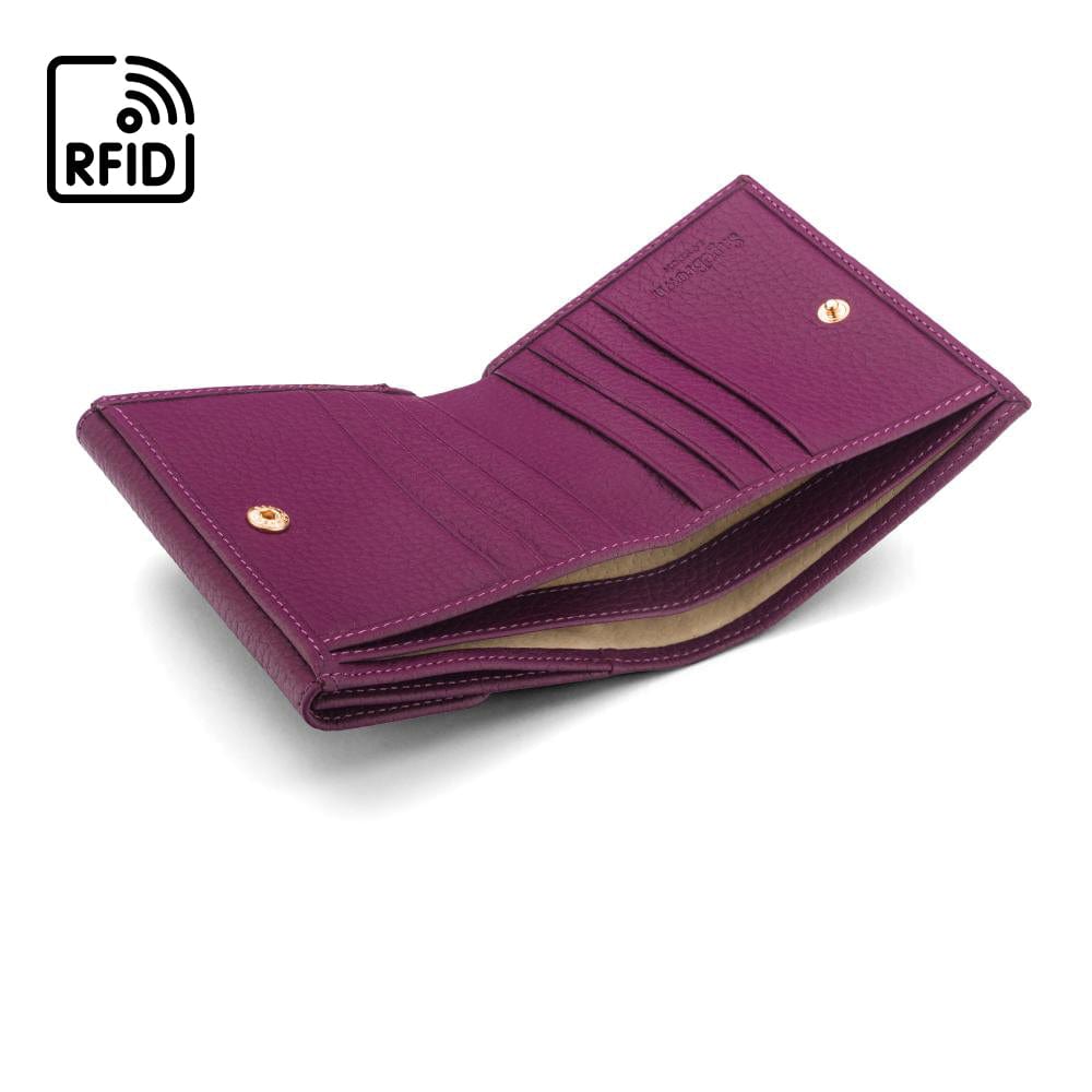 RFID leather purse, purple, inside