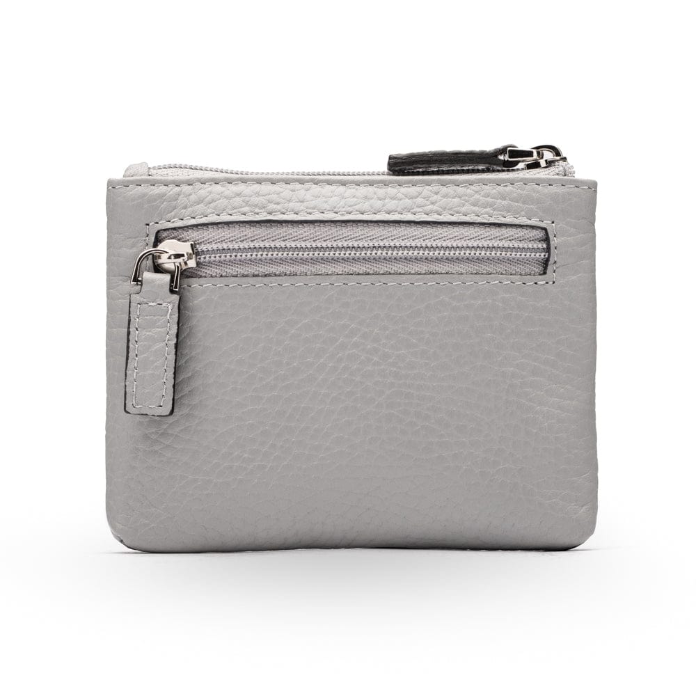 RFID Small leather zip coin pouch, grey pebble grain, front