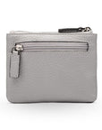 RFID Small leather zip coin pouch, grey pebble grain, front