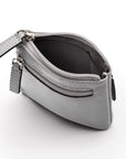 RFID Small leather zip coin pouch, grey pebble grain, inside