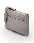 RFID Small leather zip coin pouch, grey pebble grain, back side