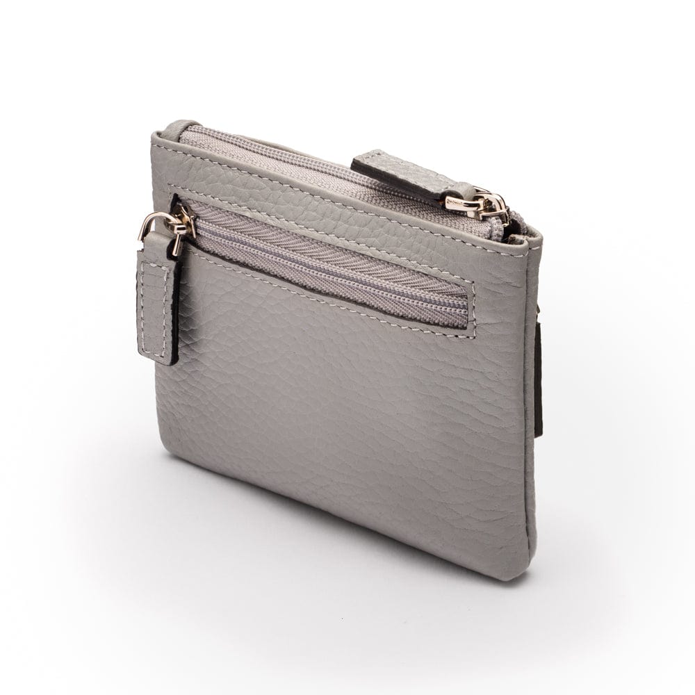 RFID Small Leather Zip Coin Pouch - Grey