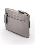 RFID Small Leather Zip Coin Pouch - Grey