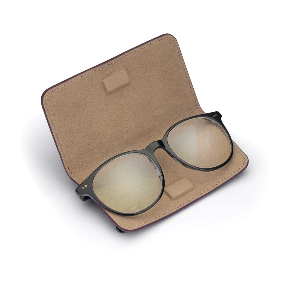 Slim Leather Glasses Lens Cover with Magnetic Closure, Purple, inside