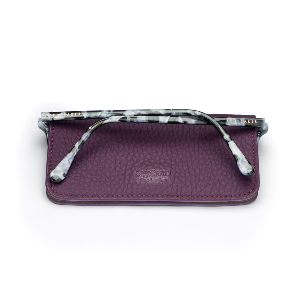 Slim Leather Glasses Lens Cover with Magnetic Closure, Purple, back