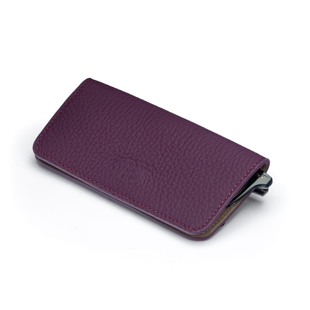 Slim Leather Glasses Lens Cover with Magnetic Closure, Purple, front