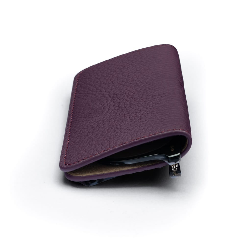 Slim Leather Glasses Lens Cover with Magnetic Closure, Purple, side view