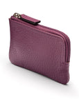 Small leather coin purse with key chain, purple, side