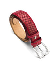 Woven leather belt for men, red