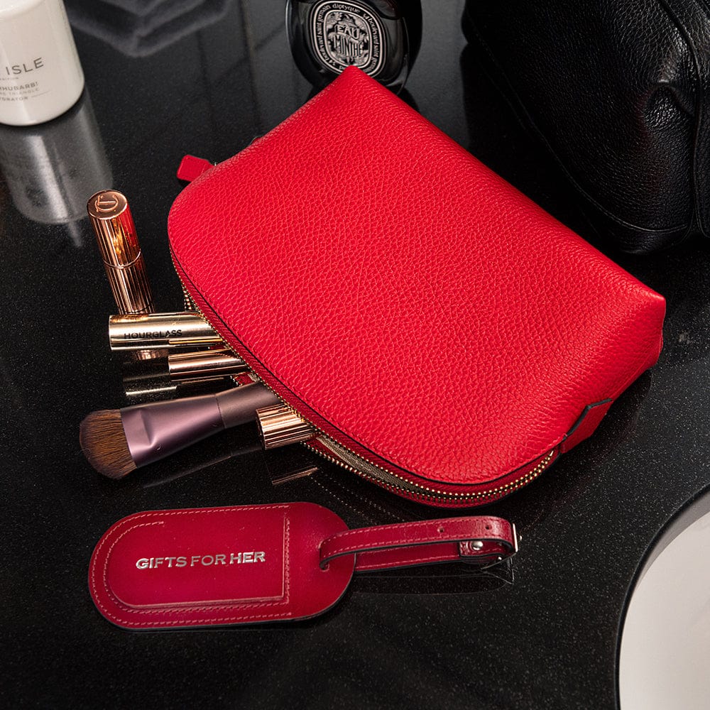 Leather cosmetic bag, red, lifestyle