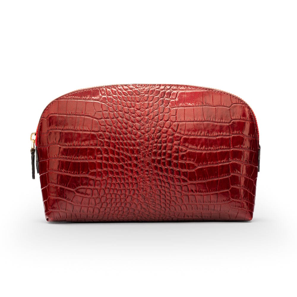 Leather cosmetic bag, red croc, front