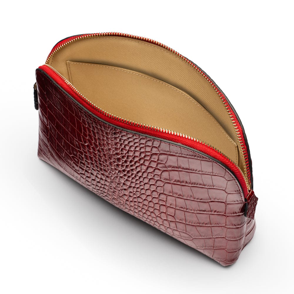 Leather cosmetic bag, red croc, inside