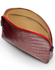 Leather cosmetic bag, red croc, inside