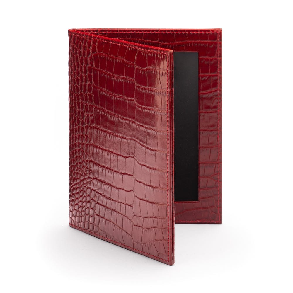 Double leather photo frame, red croc, 6 x 4", front view