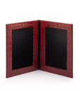 Double leather photo frame, red croc, 6 x 4", open