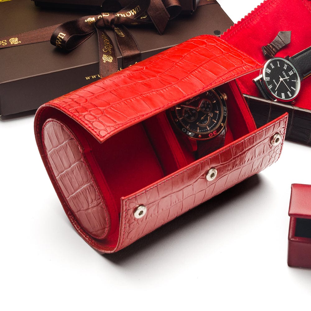 Double watch roll, red croc, lifestyle 2